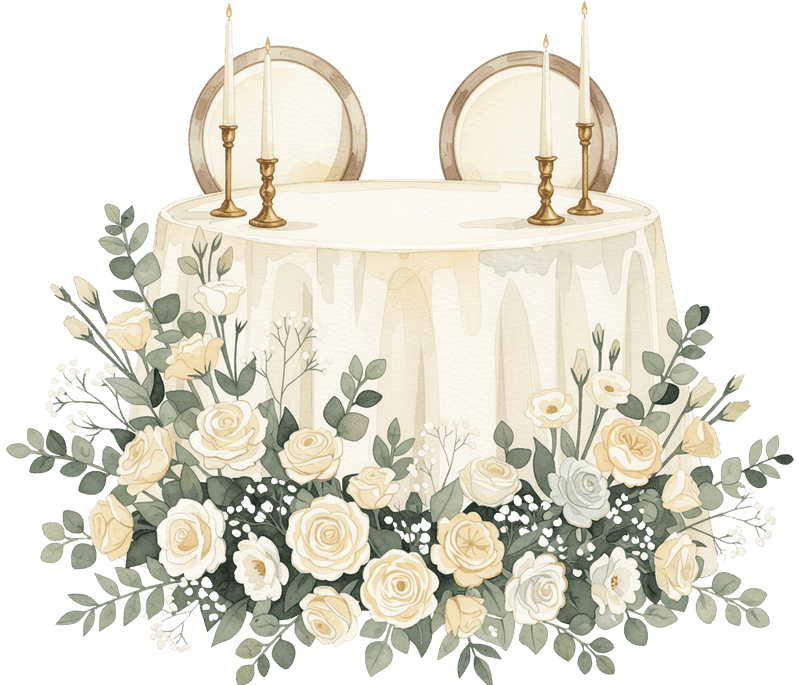 Sweetheart table decorated with flowers